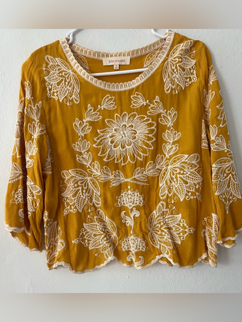 Solitaire Mustard Embroidered Peasant Tunic